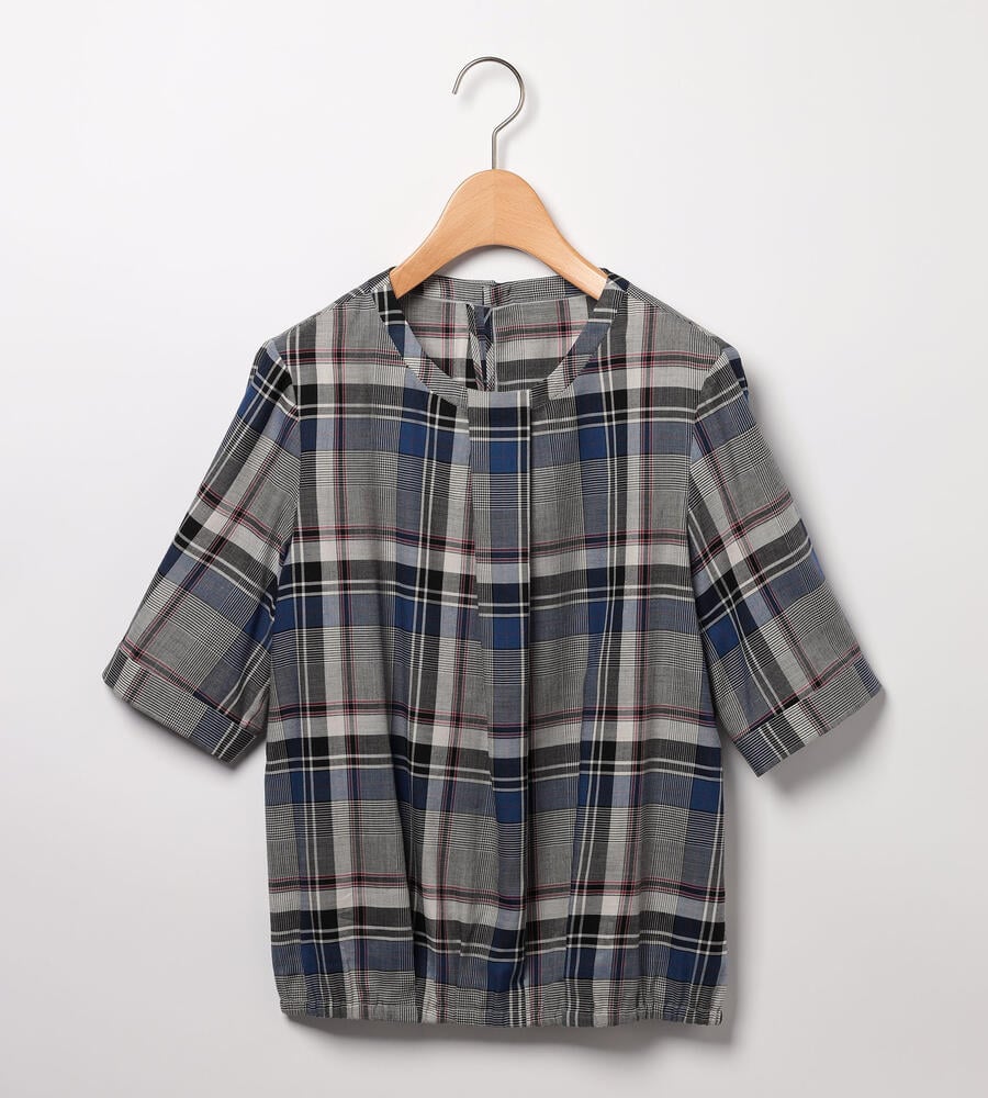 ツイルチェック半袖ブラウス